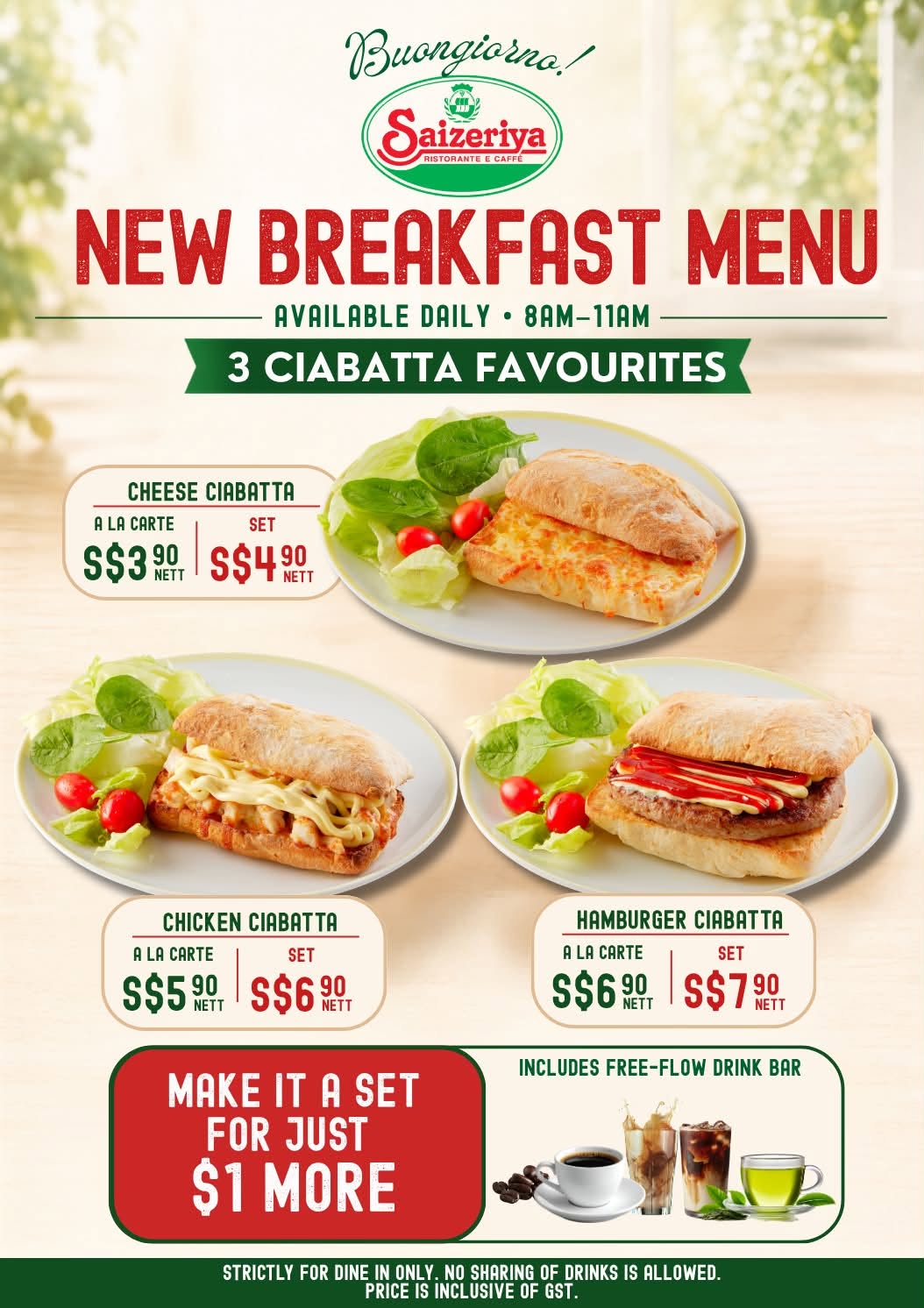 Saizeriya Aperia Mall new breakfast menu ciabatta sandwiches