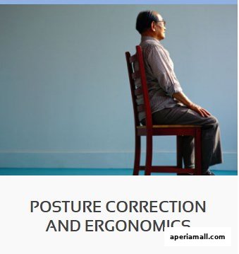 An elderly man sits upright on a chair, looking to the side, with text about posture correction.