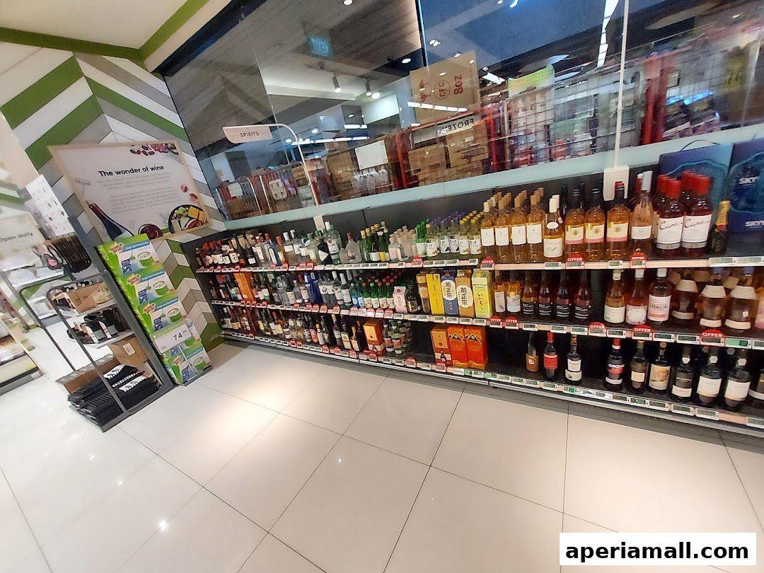 A wide selection of alcoholic beverages displayed on shelves in a retail store.