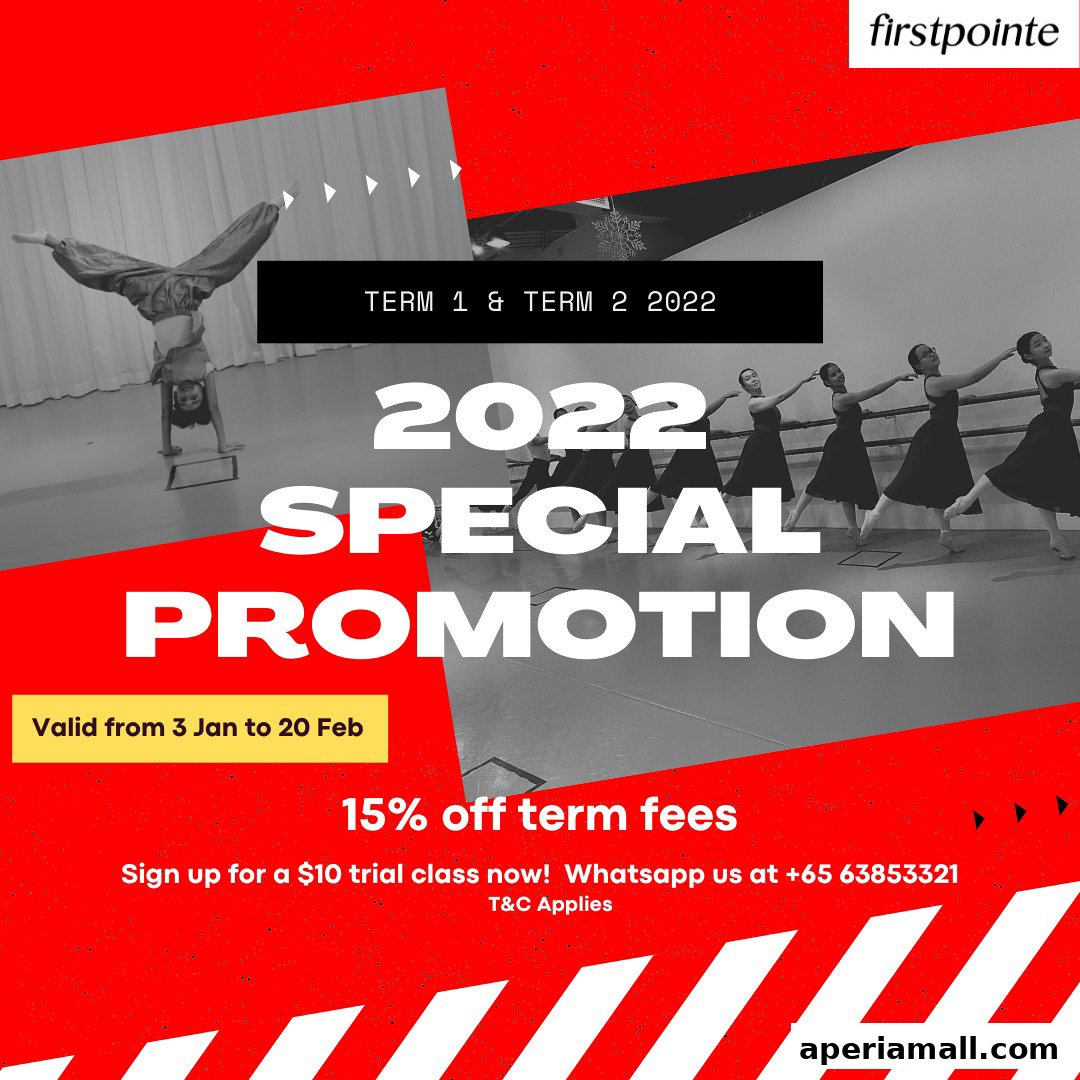 A dance school promotion featuring students in dance poses and offering discounts.