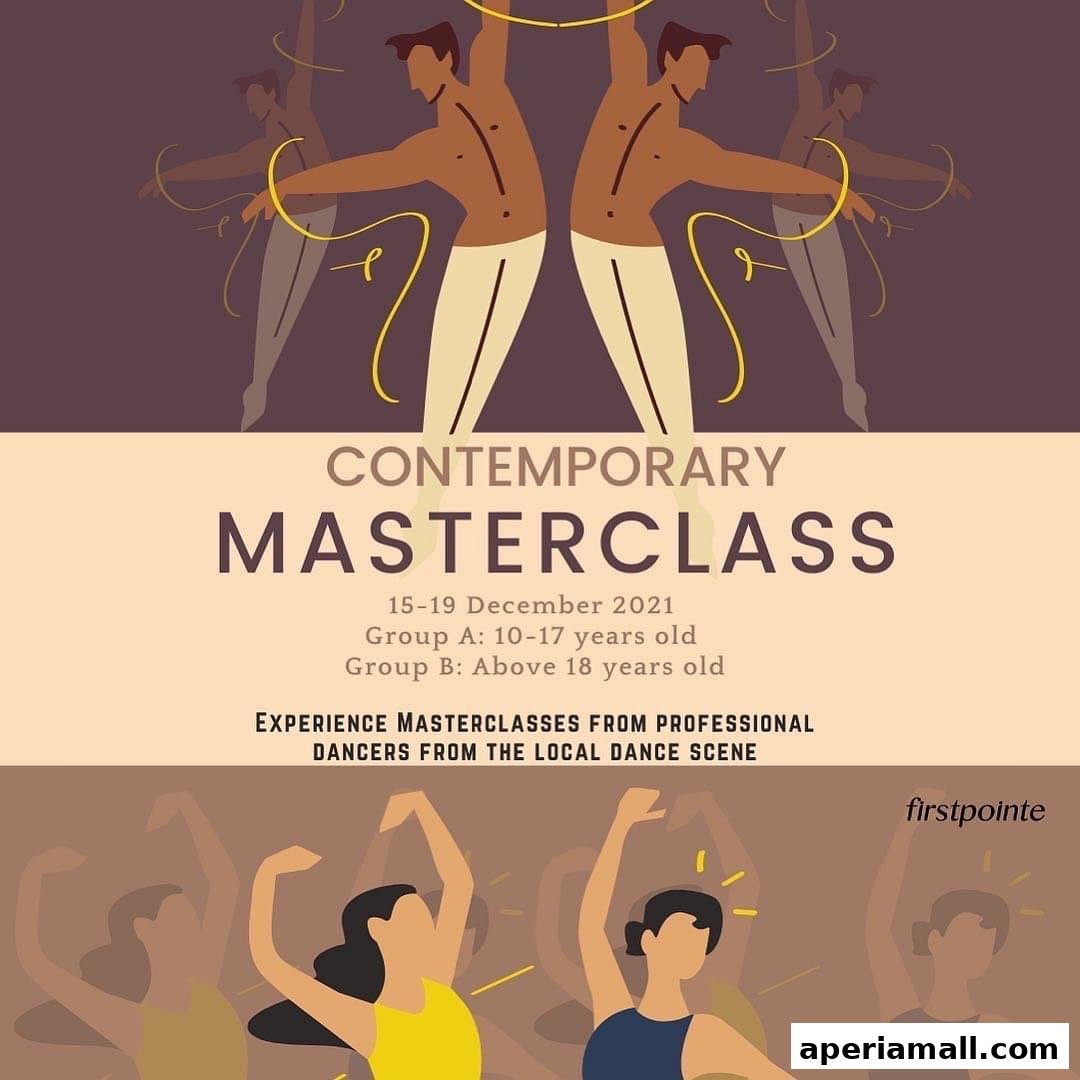 An advertisement for a contemporary dance masterclass with dates and age groups.