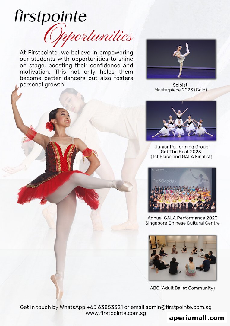 A young ballet dancer in costume, with images of performances and classes.