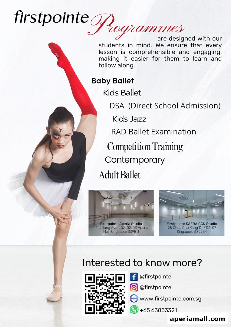 A dancer in a black leotard and white tutu performs a high leg split, showcasing dance programs.