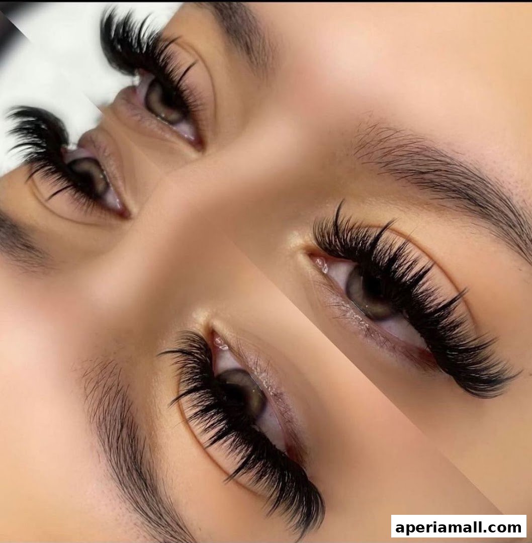 Close-up of a person's eyes showcasing dramatic, voluminous eyelash extensions.