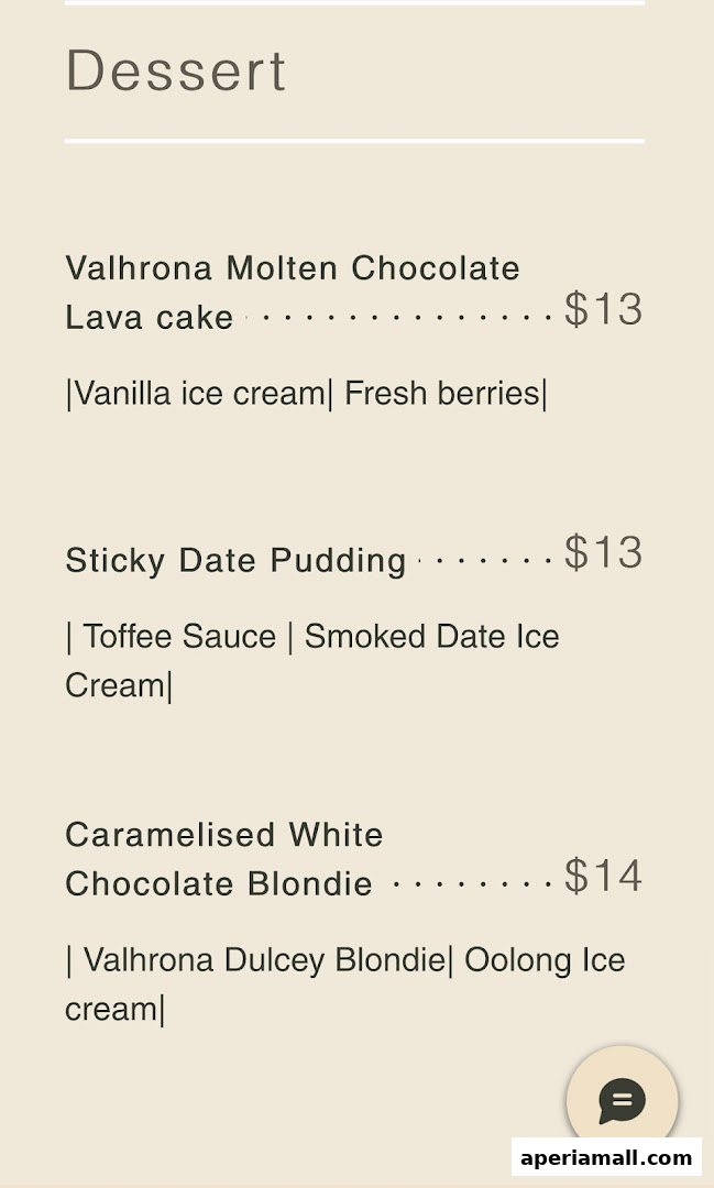 A menu featuring decadent dessert options with prices.