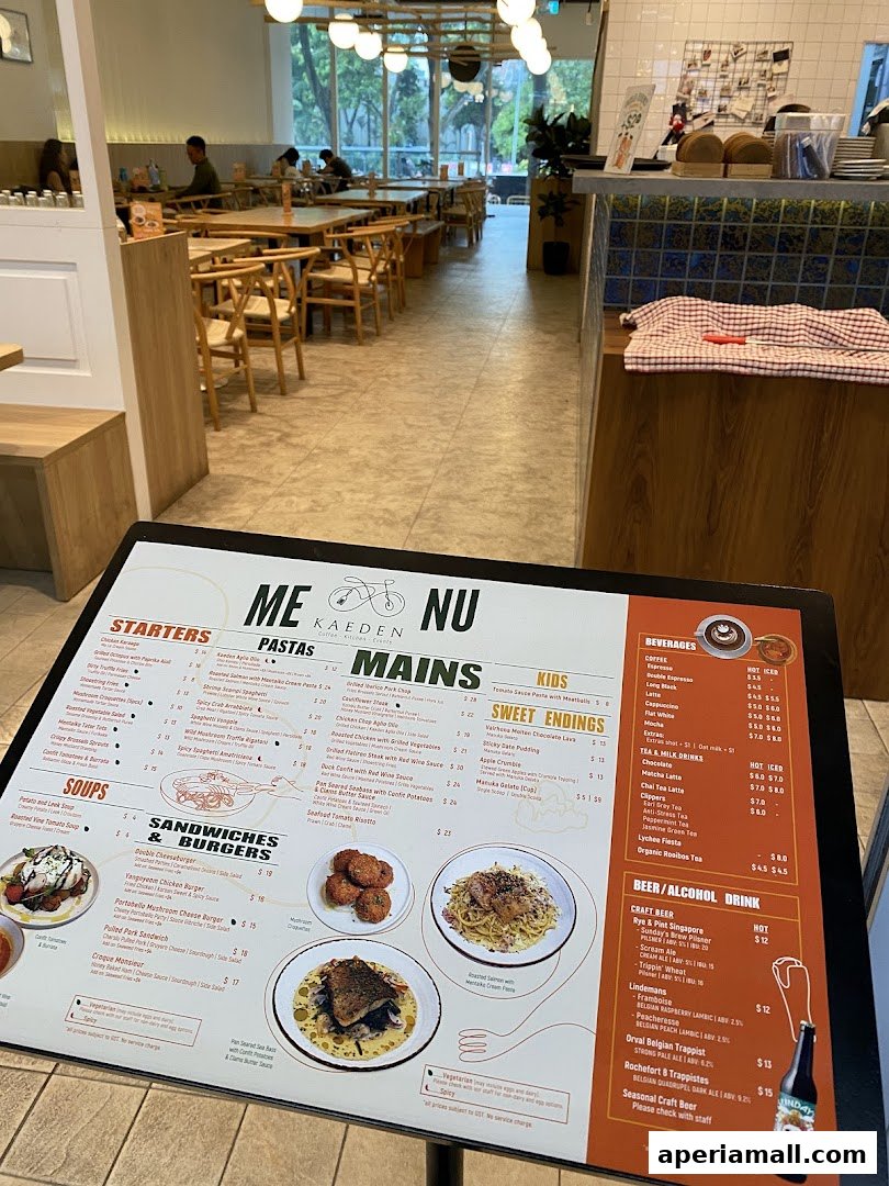 A menu for Kaeden restaurant with various food and drink options displayed.