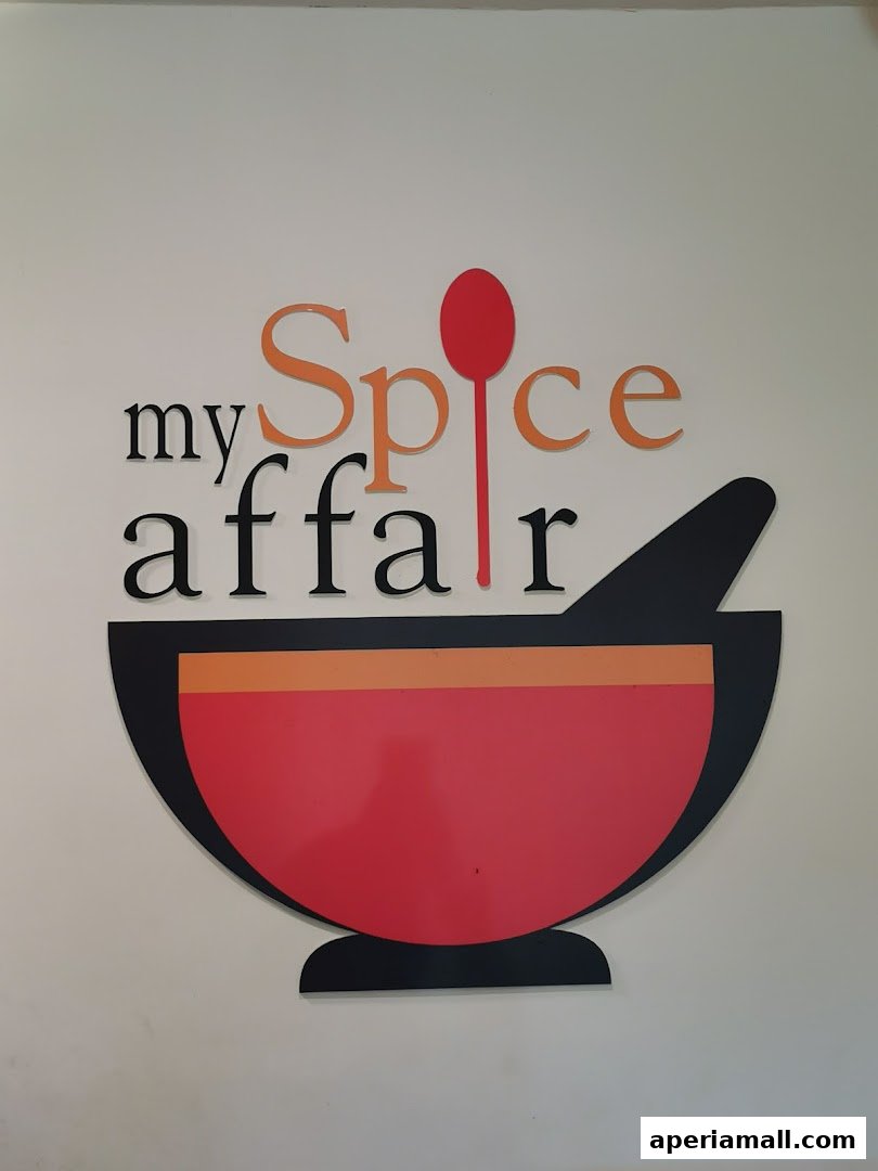 The logo for 'My Spice Affair' features the shop name above a stylized mortar and pestle.