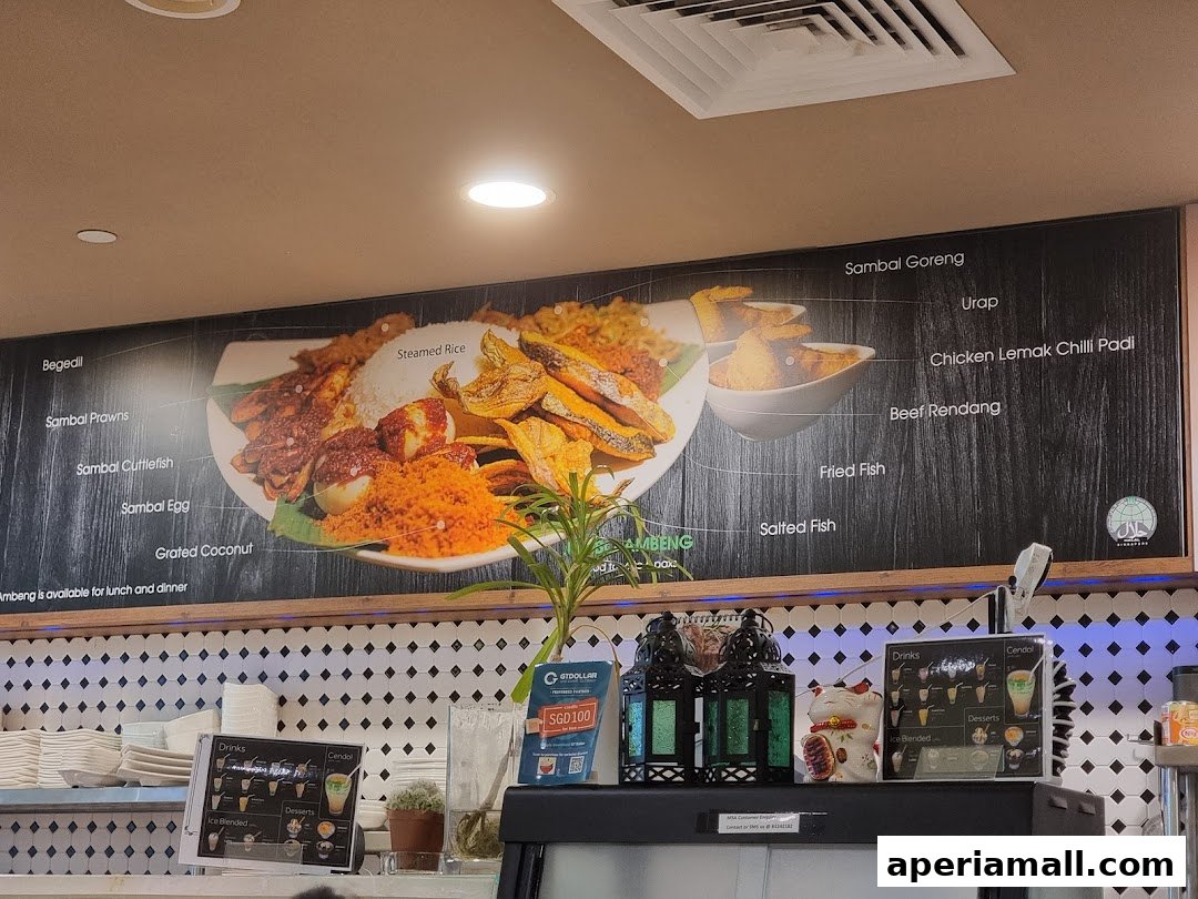 A menu board displaying various Indonesian dishes and drinks offered at My Spice Affair.