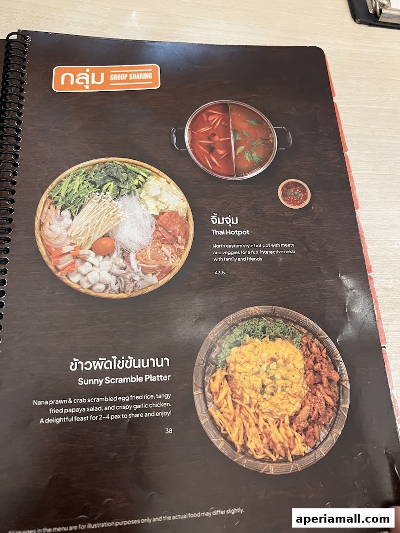 A menu page from Nana Original Thai Food featuring Thai Hotpot and Sunny Scramble Platter.