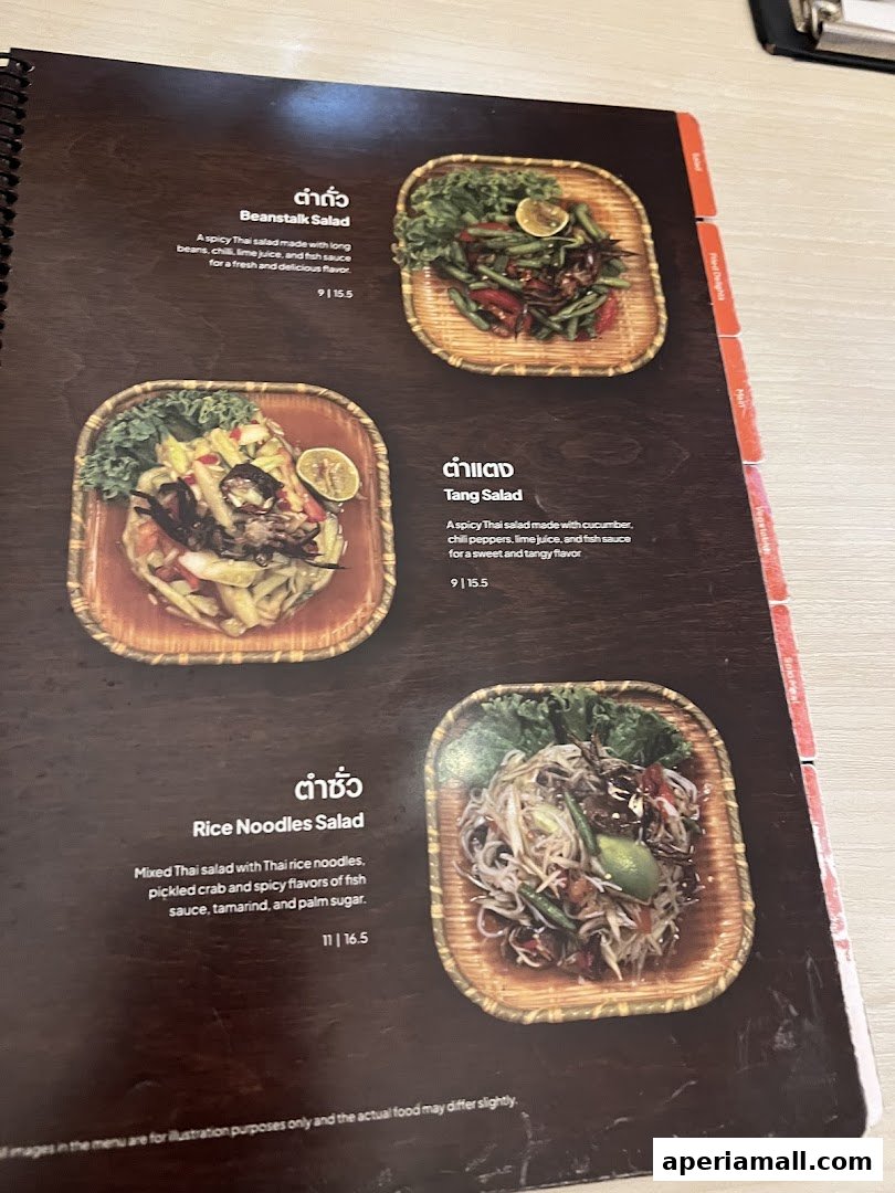 A menu page from Nana Original Thai Food featuring three salad dishes with descriptions and prices.
