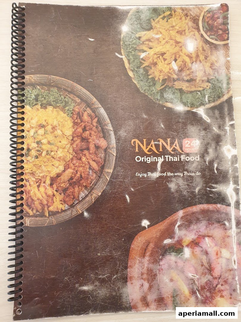 A menu from Nana Original Thai Food featuring images of Thai dishes.