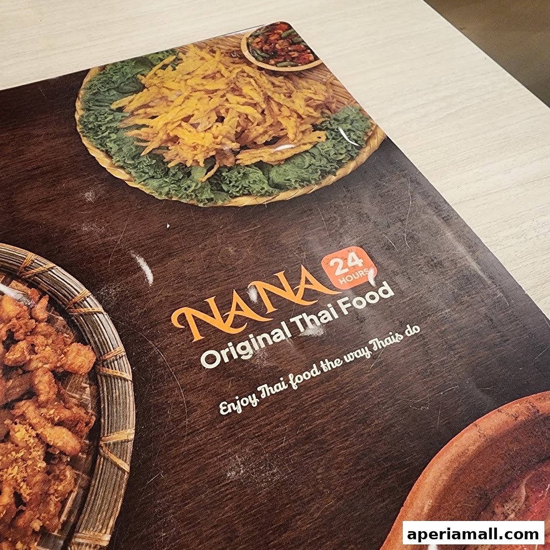 A menu from Nana Original Thai Food featuring images of Thai dishes and the restaurant's logo.