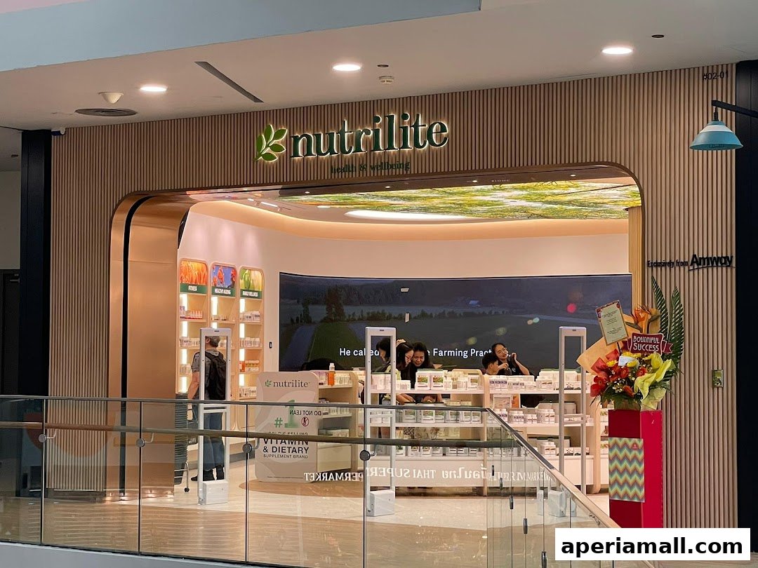 The Nutrilite store at Aperia Mall, showcasing health and wellness products with a modern interior.