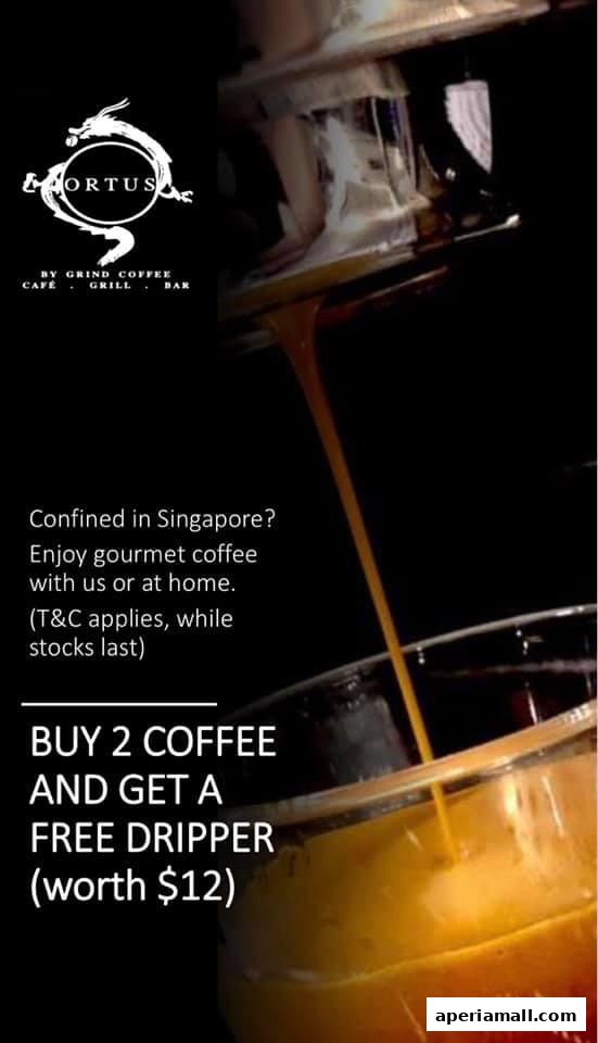 A coffee machine pouring espresso into a glass, with a promotion for free dripper.