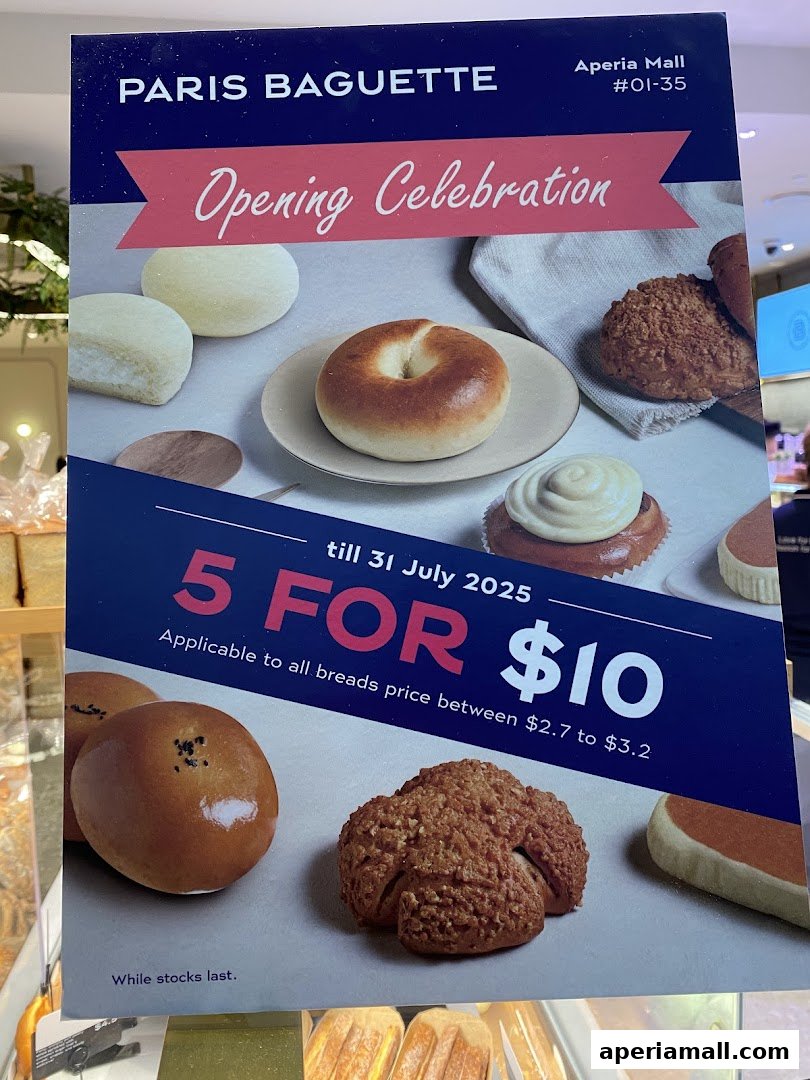 A promotional poster for Paris Baguette's opening celebration with a bread offer.