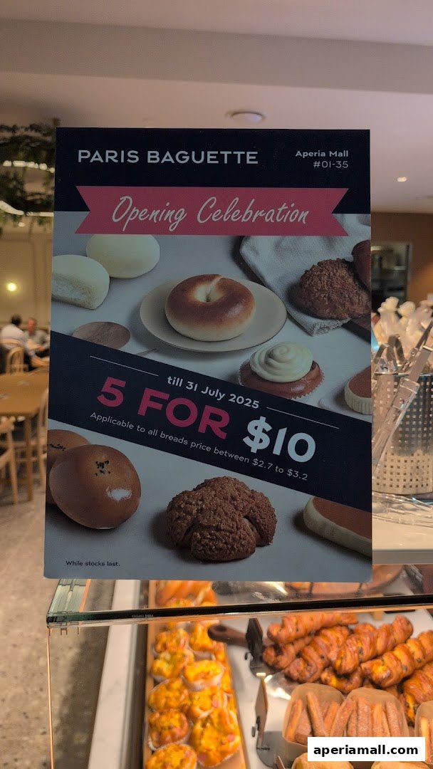 A promotional flyer for Paris Baguette's opening celebration with a bread offer.