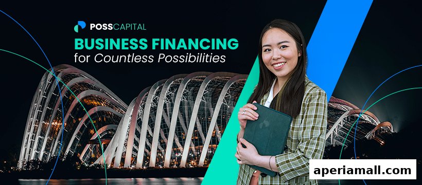 A woman smiles holding a tablet in front of a cityscape with the Poss Capital logo and text.