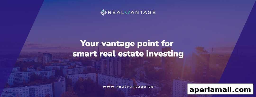 RealVantage logo and slogan over a cityscape at sunset.