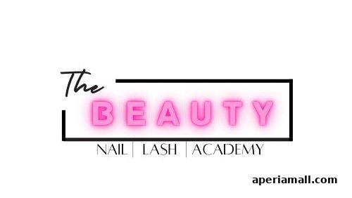 The logo for 'The Beauty' Nail Lash Academy features pink neon text.