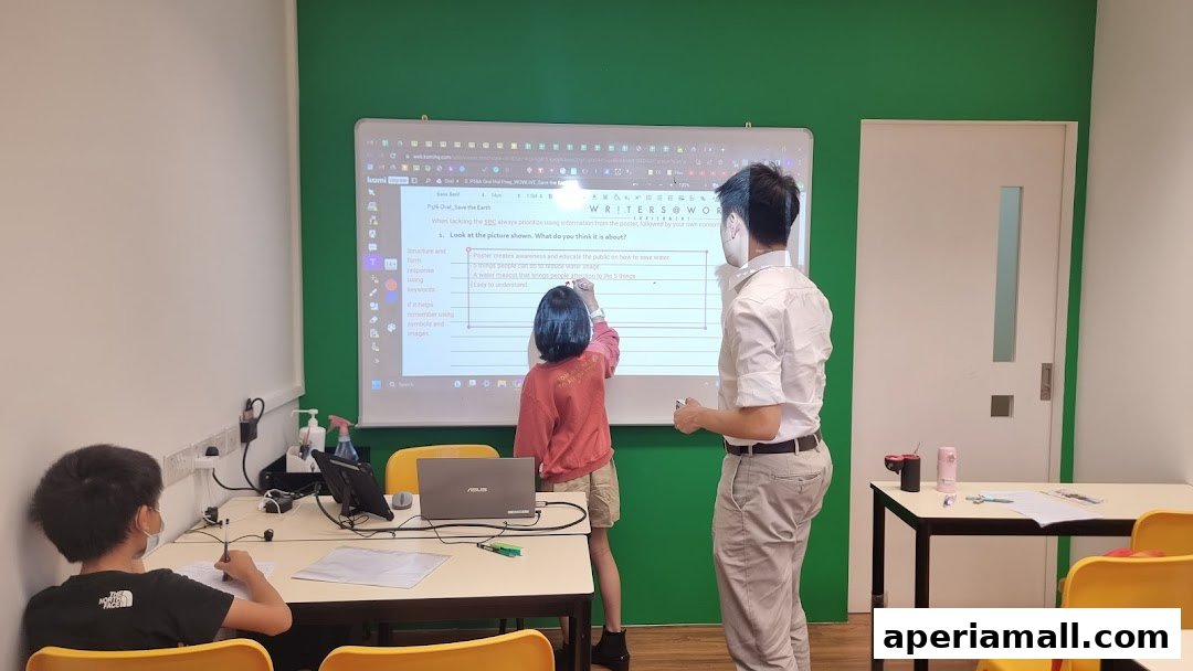 Students and a teacher engage in a lesson using an interactive whiteboard.